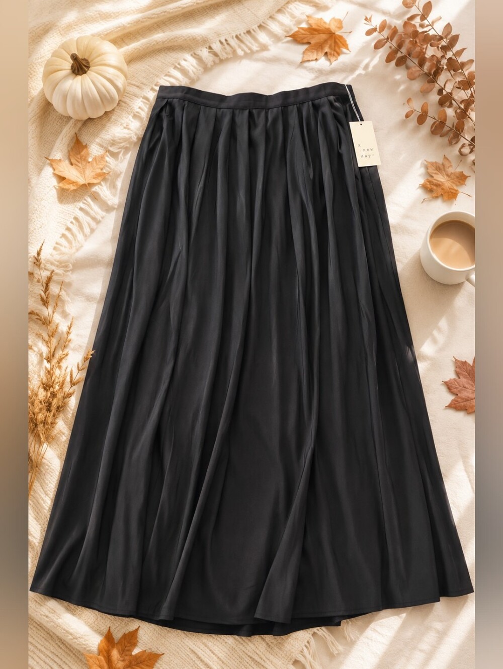 A New Day Black Pleated Maxi Skirt XXL NWT Flowy Elastic Waist